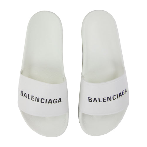 Balenciaga Logo Pool Sliders White