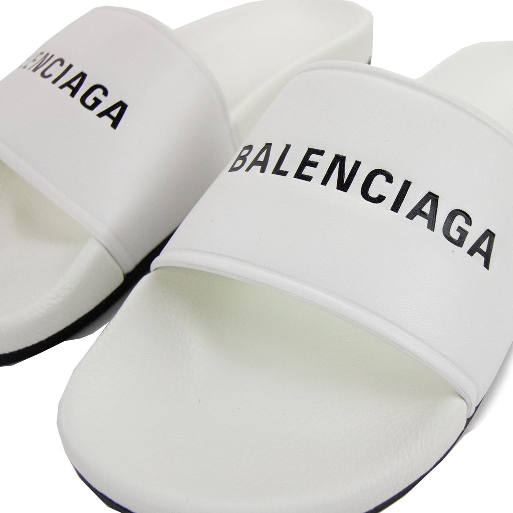 Balenciaga Logo Pool Sliders White