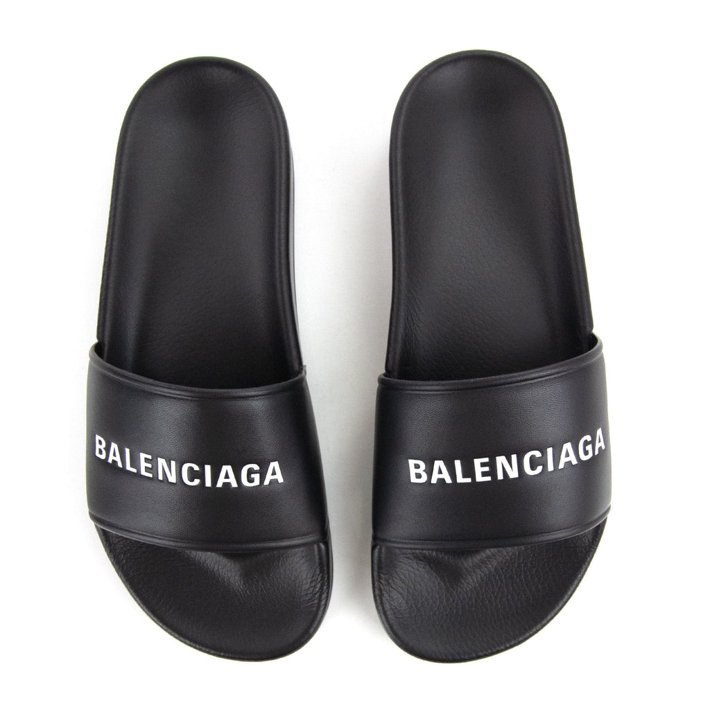 Balenciaga Logo Pool Sliders Black