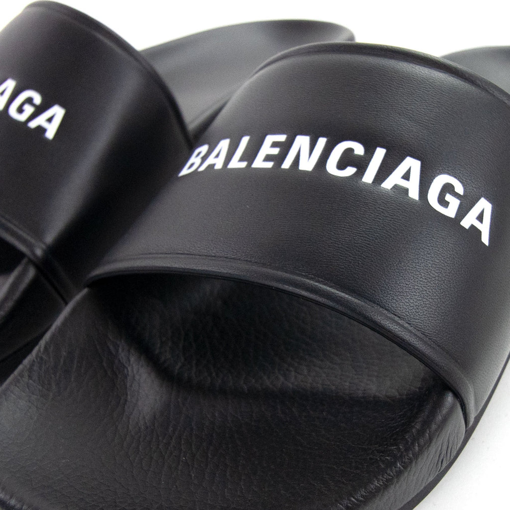Balenciaga Logo Pool Sliders Black