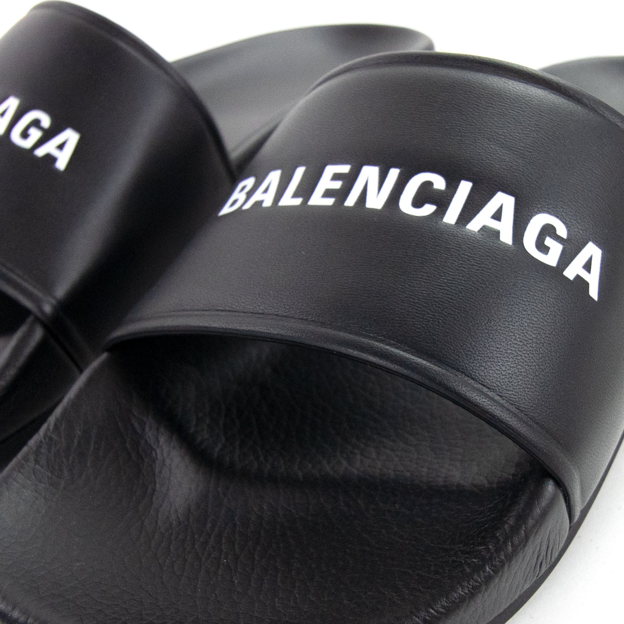 Balenciaga Logo Pool Sliders Black