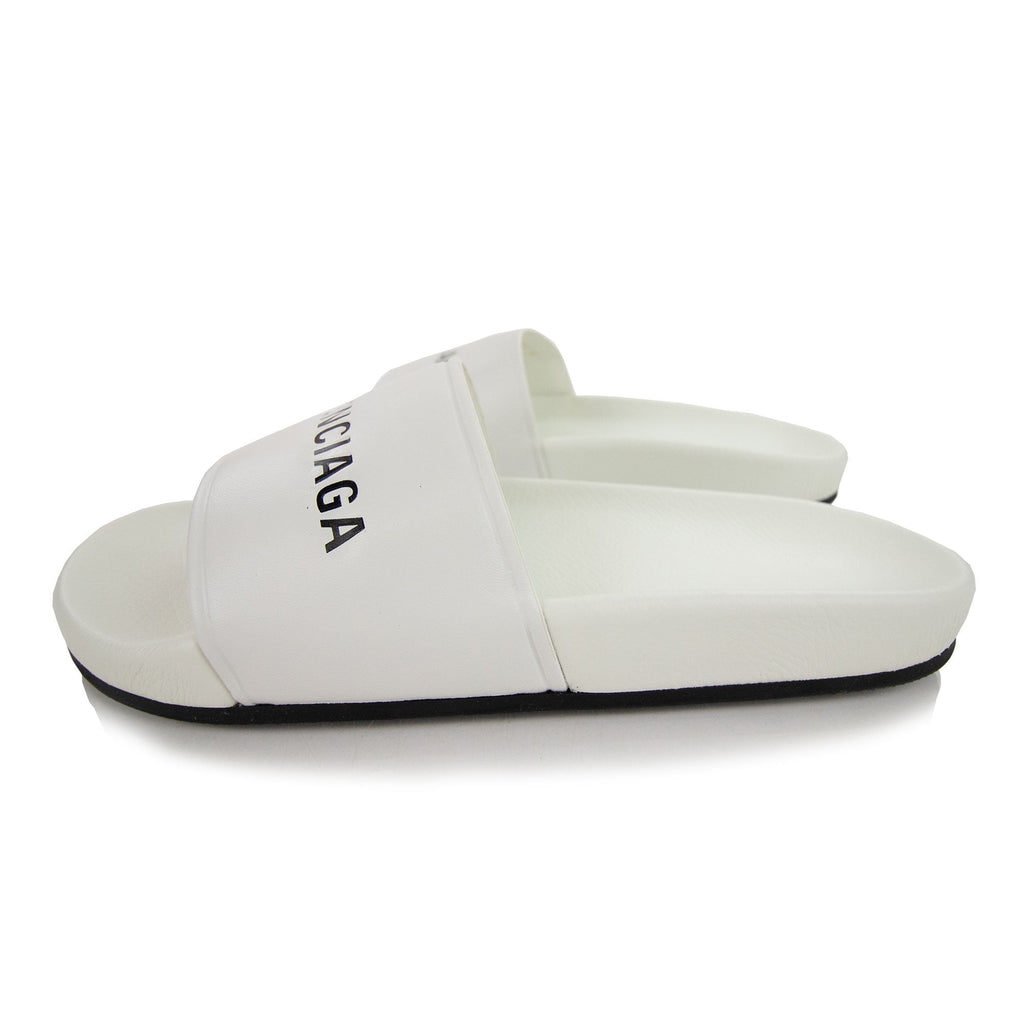 Balenciaga Logo Pool Sliders White