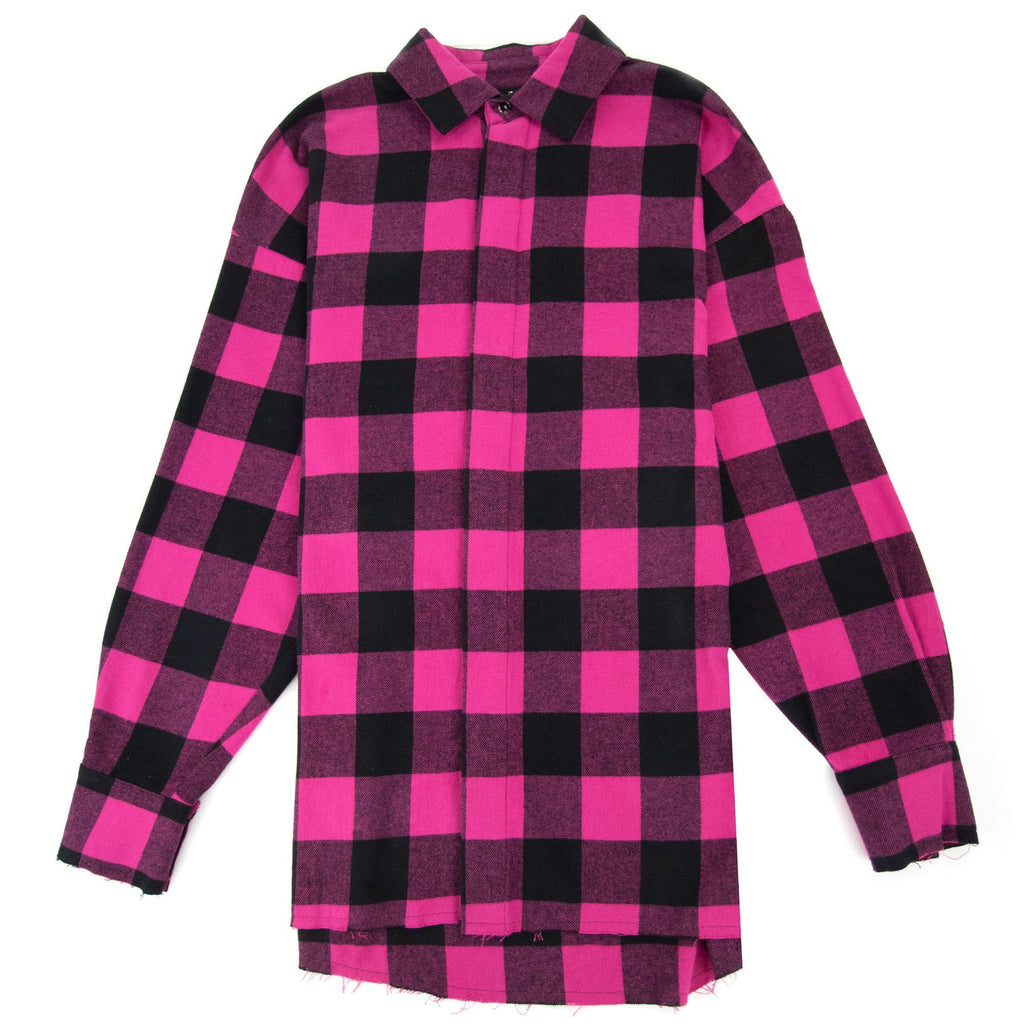 Palm Angels Flannel Curved Logo Overshirt Fuchsia Light Grey