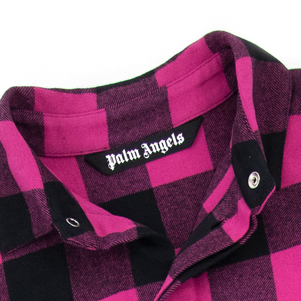 Palm Angels Flannel Curved Logo Overshirt Fuchsia Light Grey