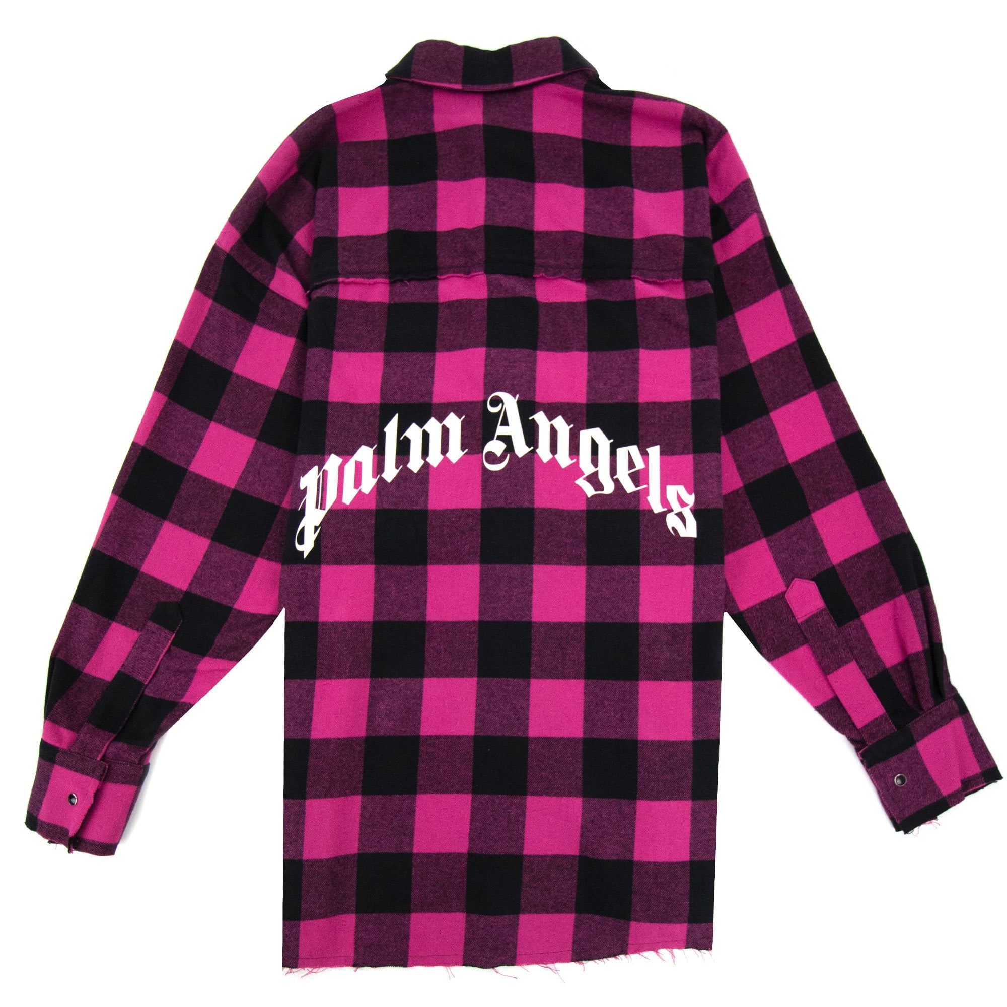 Palm Angels Flannel Curved Logo Overshirt Fuchsia Light Grey | ONU