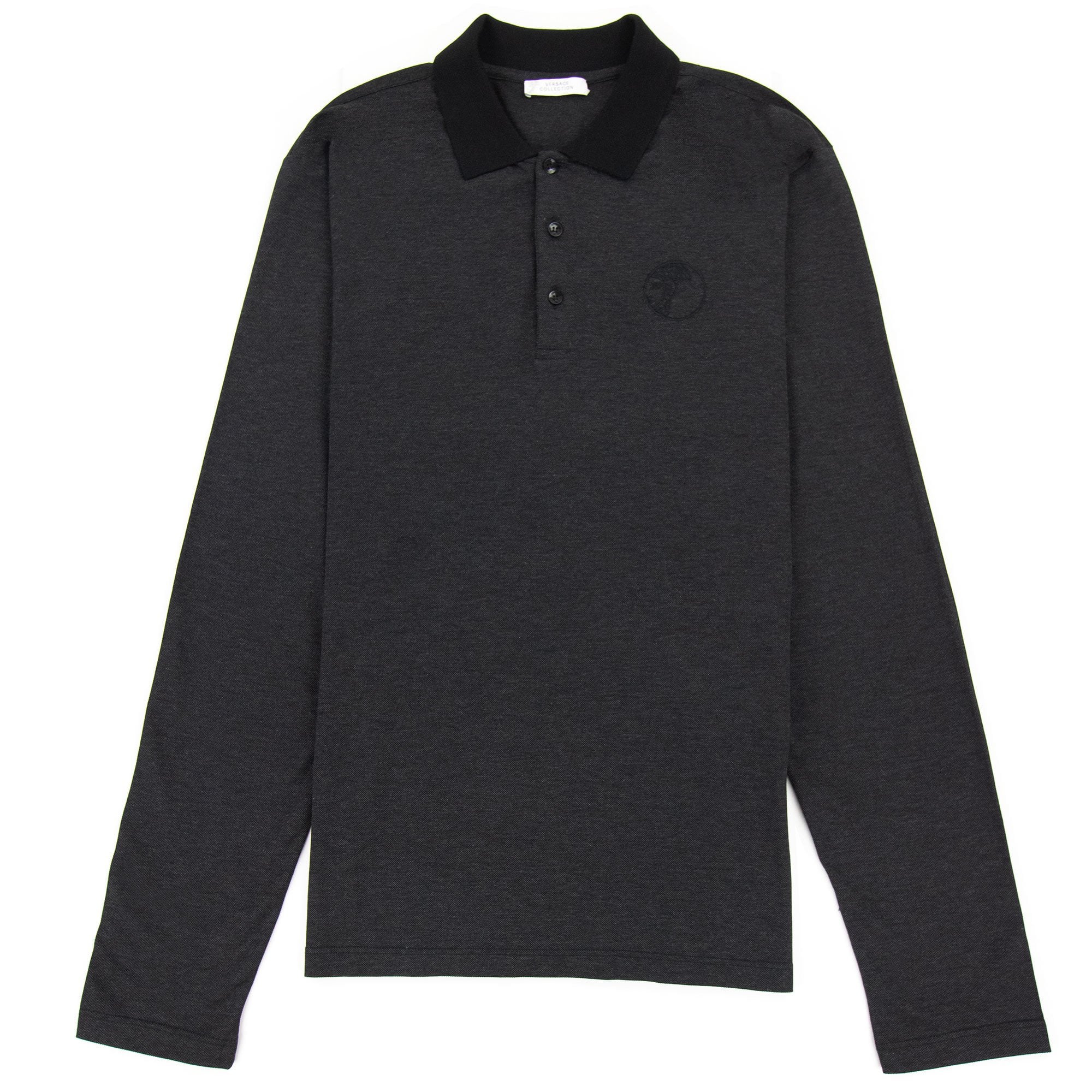 Versace Collection Embroidered Medusa Logo L/s Polo Black