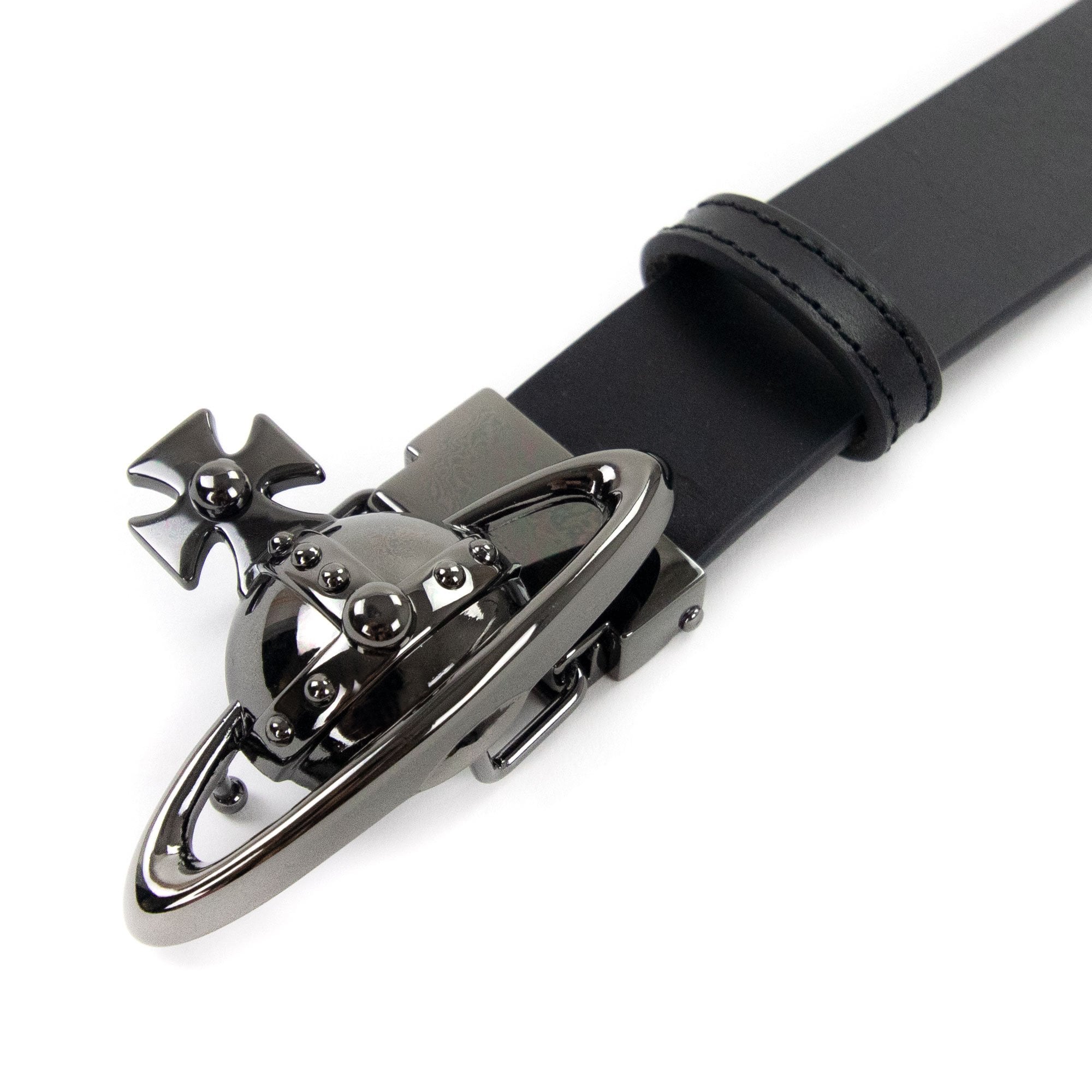 Vivienne Westwood Orb Buckle Gun Metal Belt Black