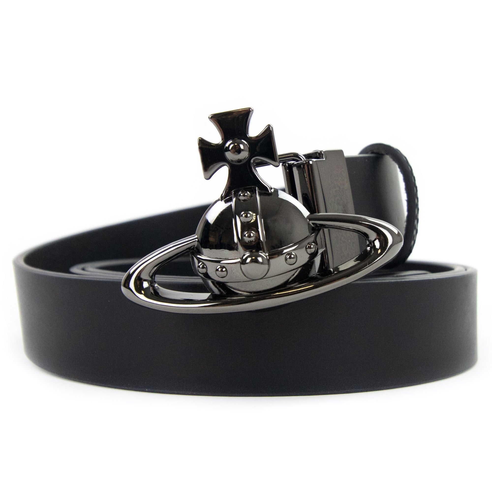 Vivienne Westwood Orb Buckle Gun Metal Belt Black