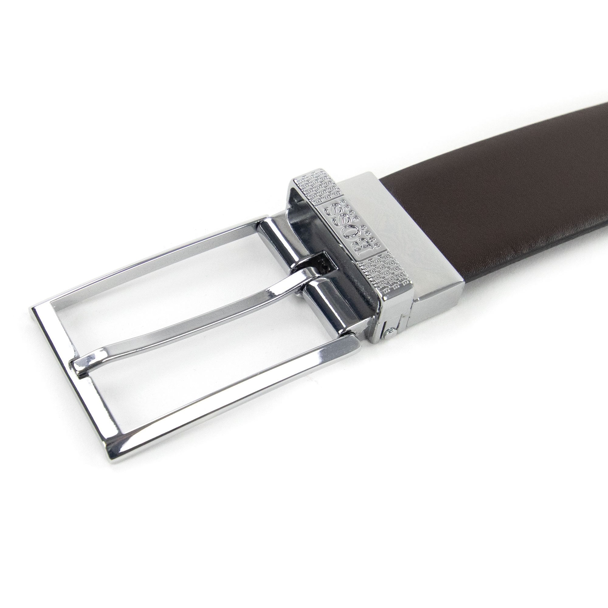 Hugo Boss Reversible Pin Plaque Buckles Leather Belt Dark Brown 002