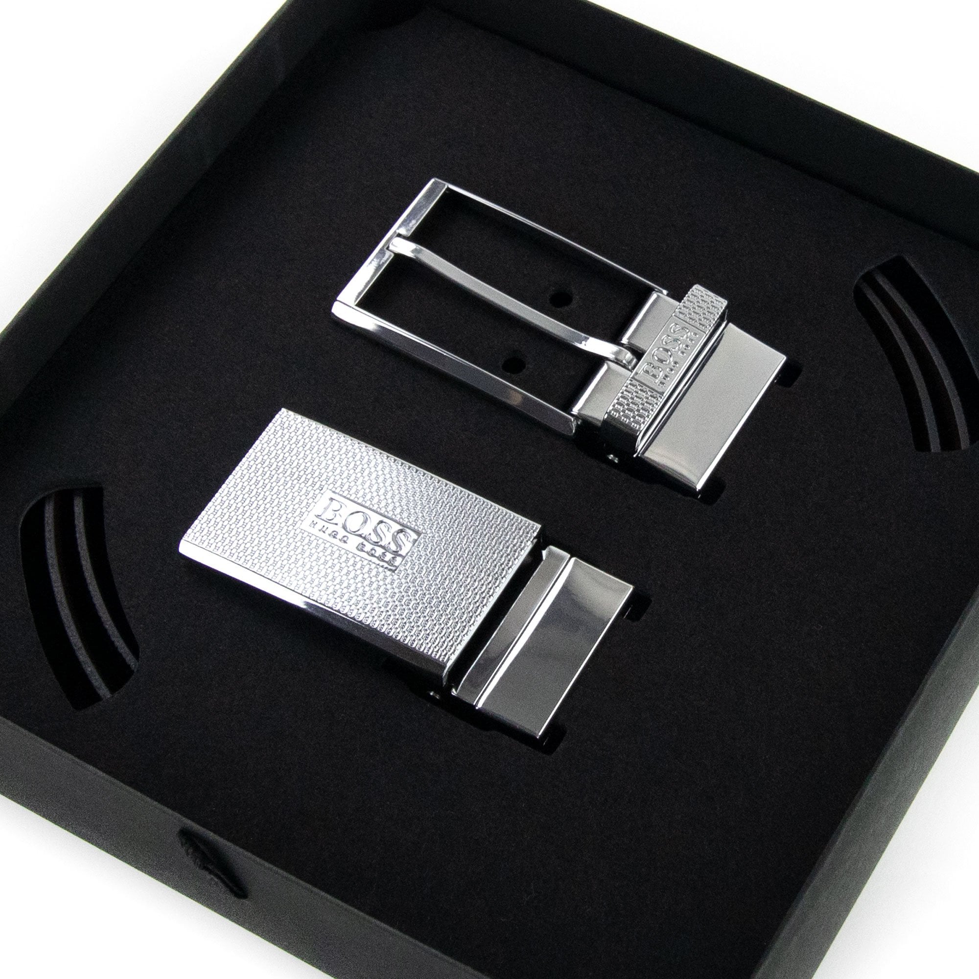 Hugo Boss Reversible Pin Plaque Buckles Leather Belt Dark Brown 002