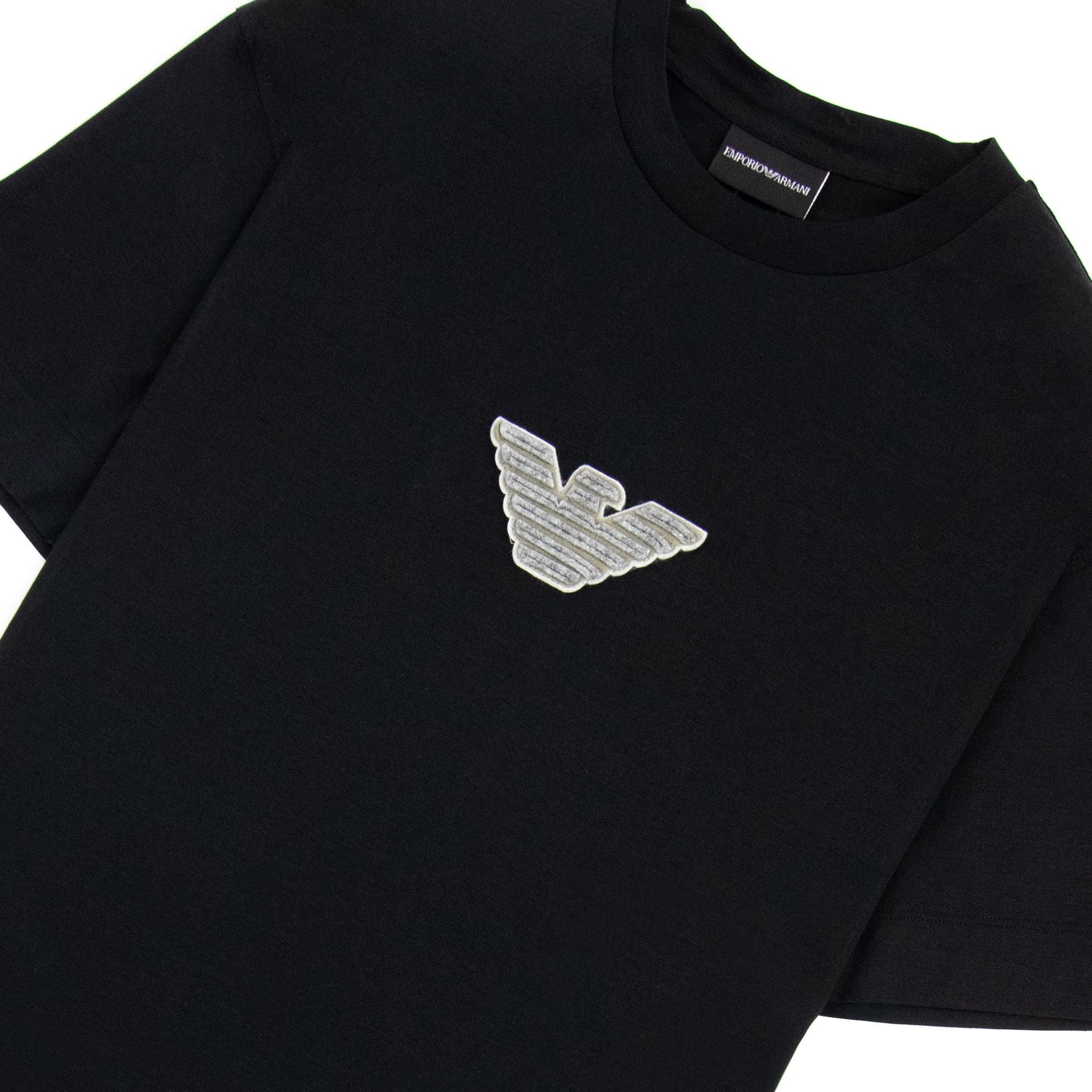 Emporio Armani Felt Eagle Patch Tencel Blend T Shirt Black 999