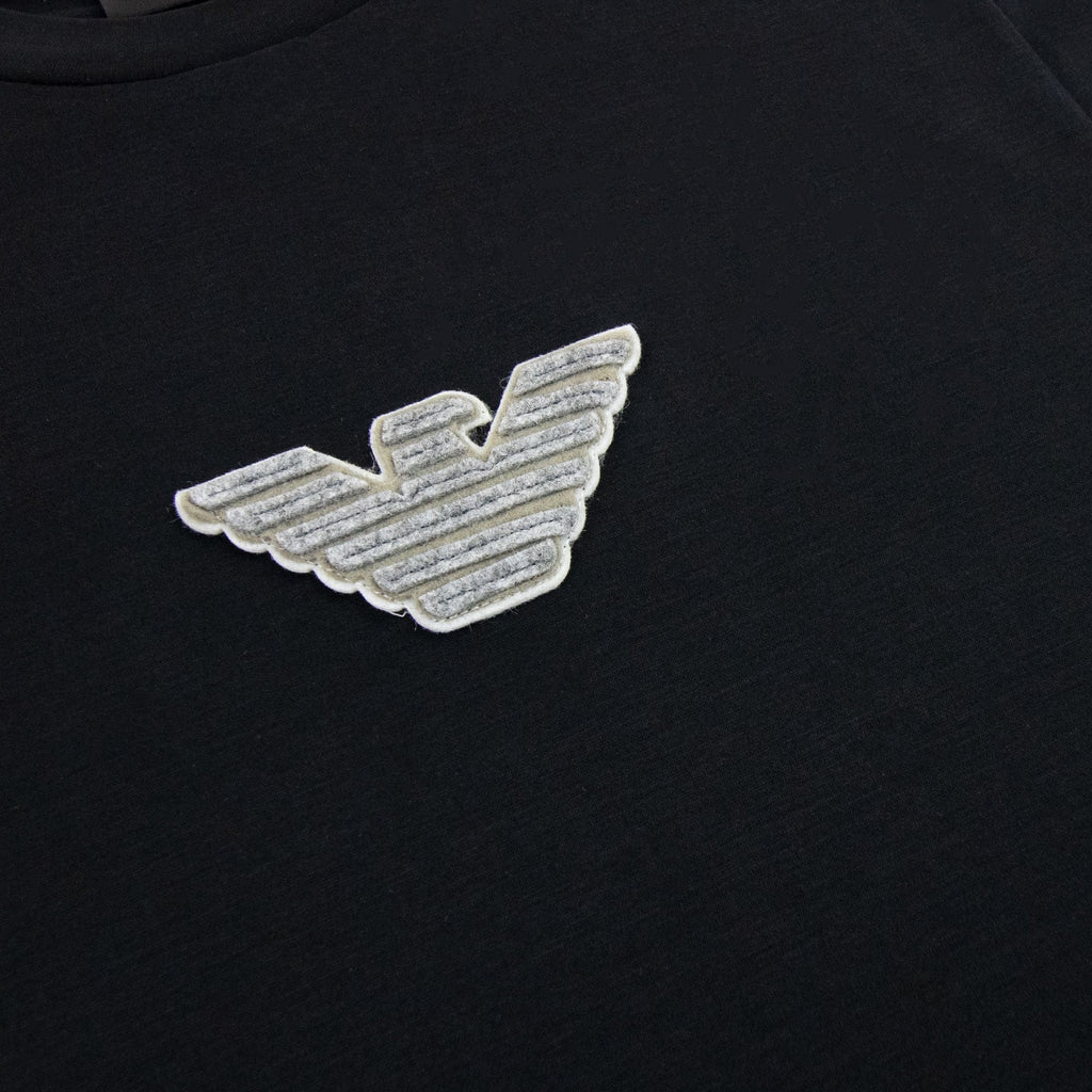 Emporio Armani Felt Eagle Patch Tencel Blend T Shirt Black 999