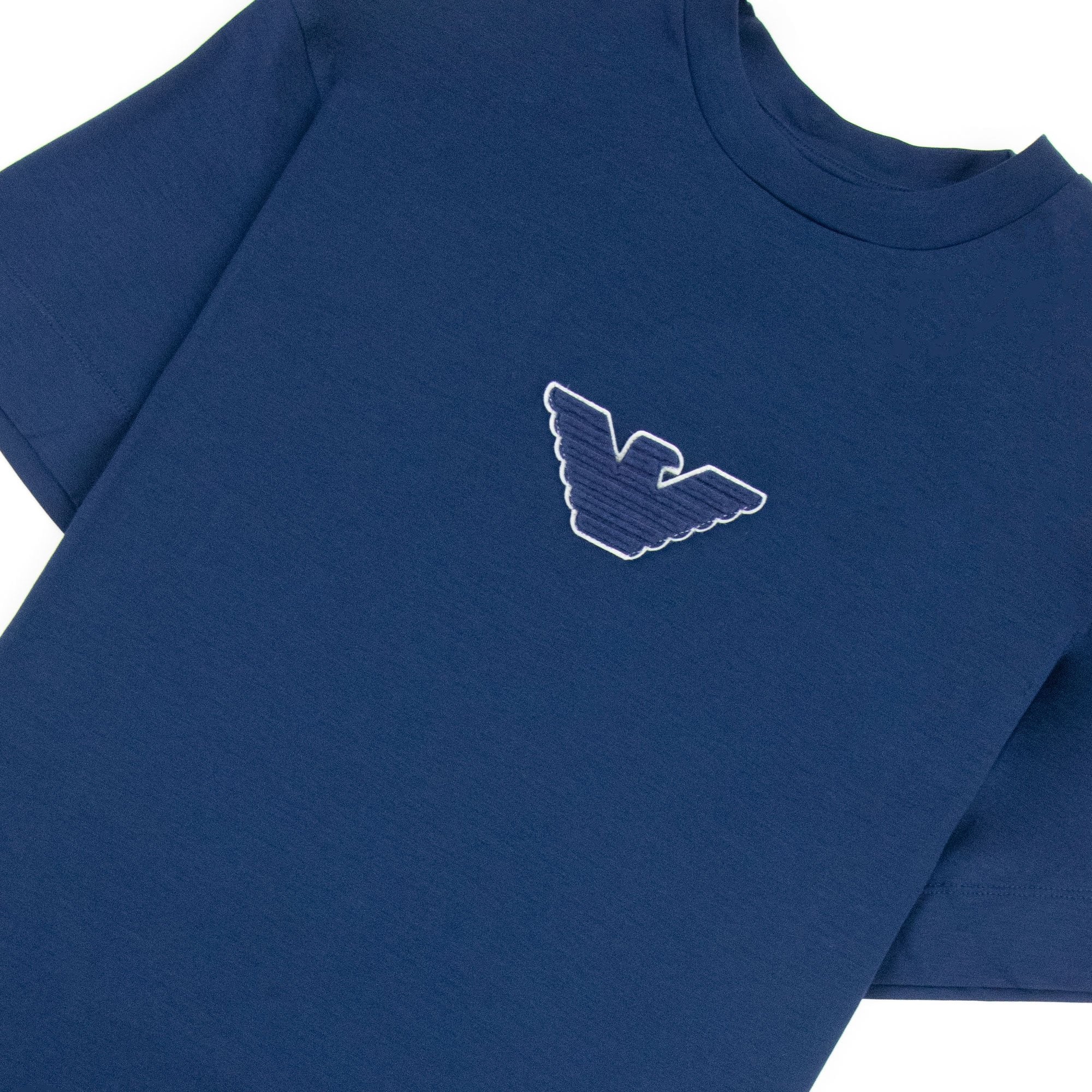 Emporio Armani Felt Eagle Patch Tencel Blend T Shirt Dress Blue