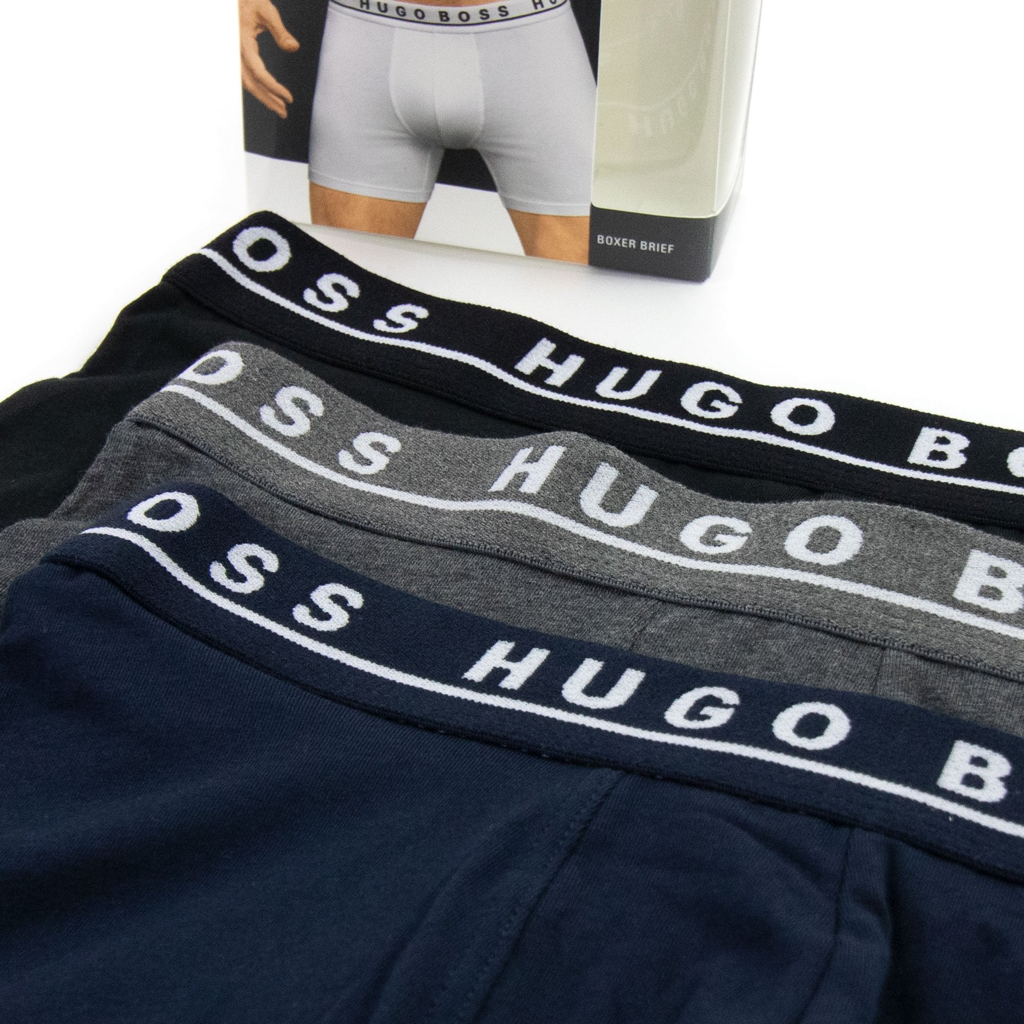 Hugo Boss Three Pack Logo Brief Boxer Grey/Navy/Black