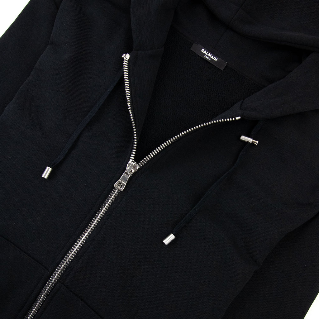 Balmain Logo Print Drawstring Hoodie Black Eab
