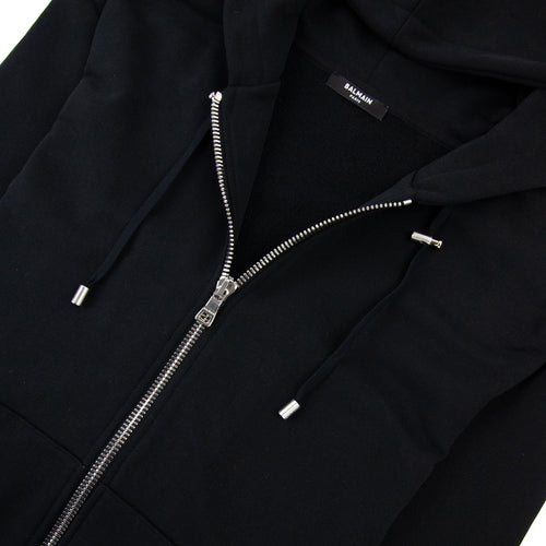 Balmain Logo Print Drawstring Hoodie Black Eab