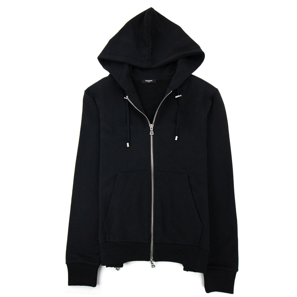Balmain Logo Print Drawstring Hoodie Black Eab