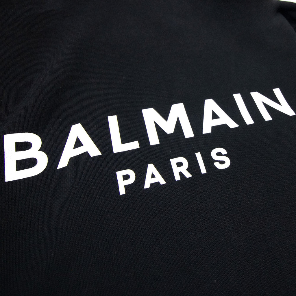 Balmain Logo Print Drawstring Hoodie Black Eab