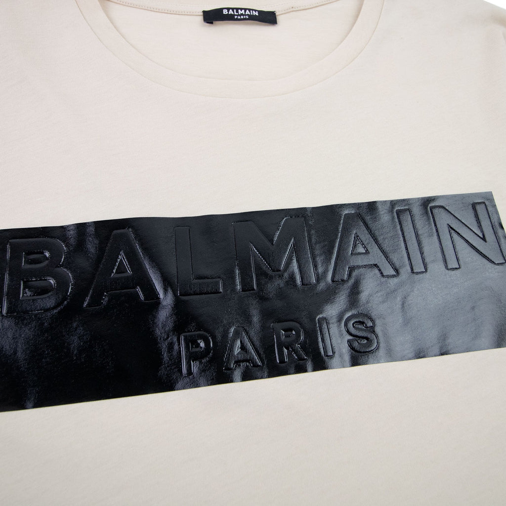 Balmain Logo Black Print T Shirt Ivory Gfe