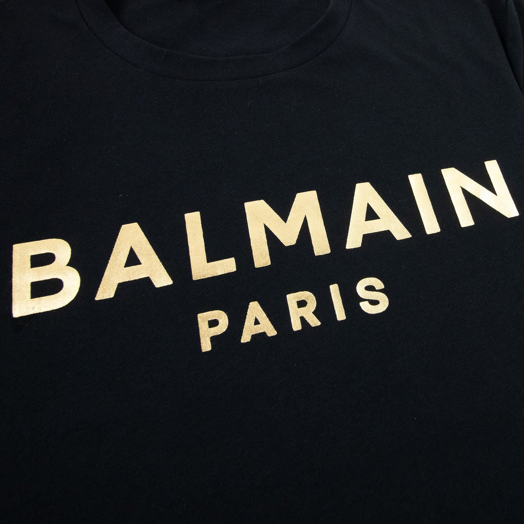 Balmain Gold Balmain Paris Logo Print T Shirt Black Ead