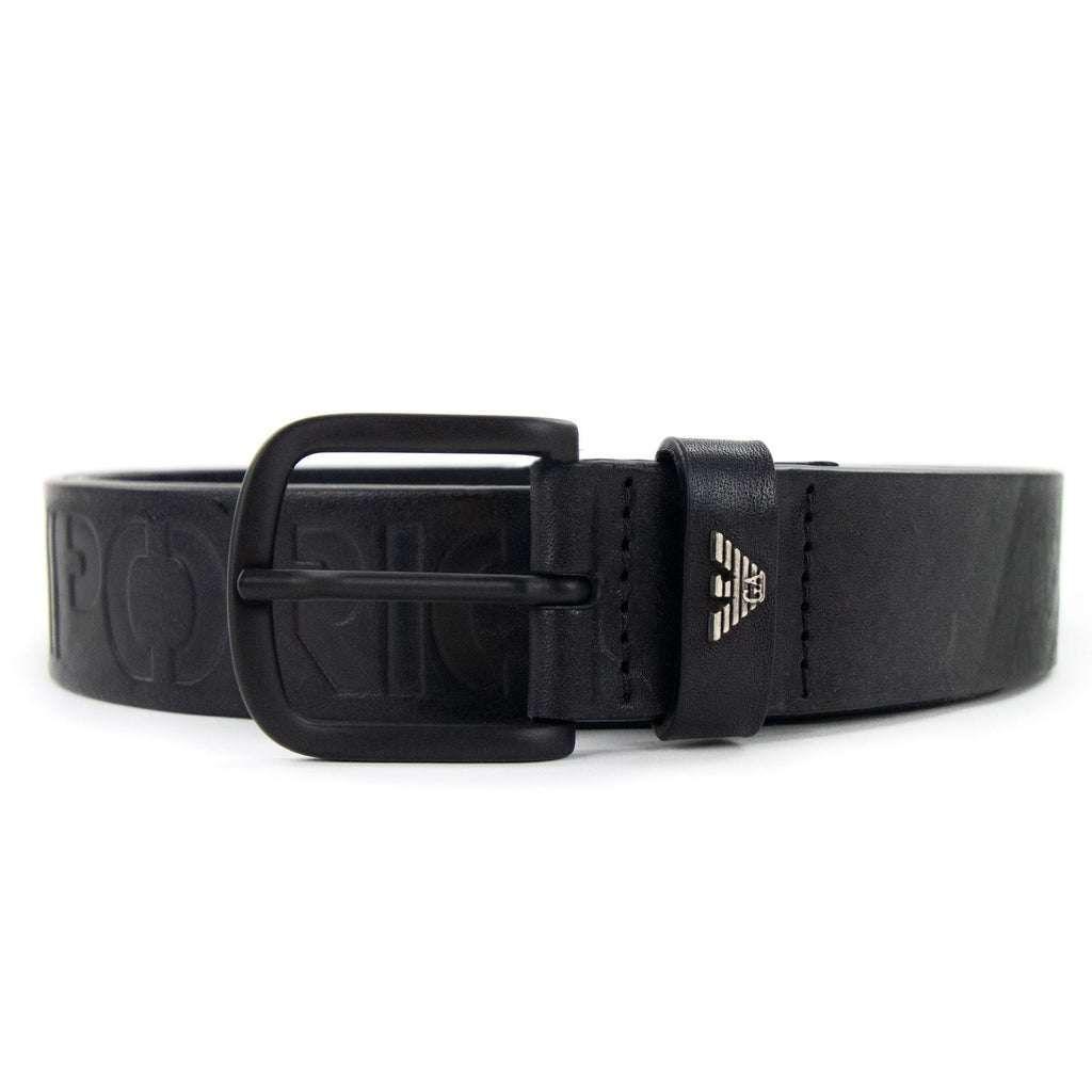 Emporio Armani Leather Belt With Embossed Lettering Black