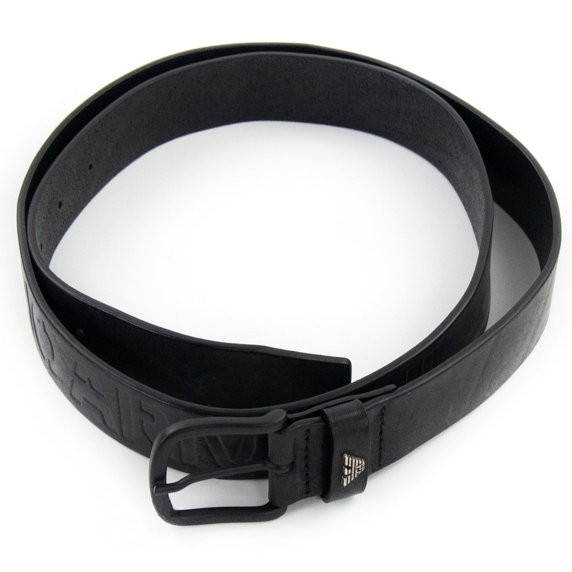 Emporio Armani Leather Belt With Embossed Lettering Black
