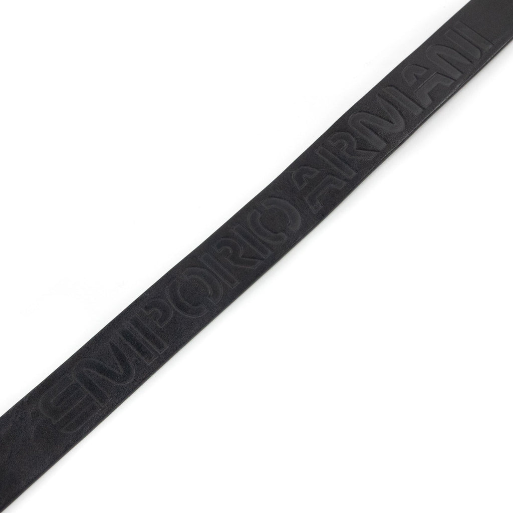 Emporio Armani Leather Belt With Embossed Lettering Black