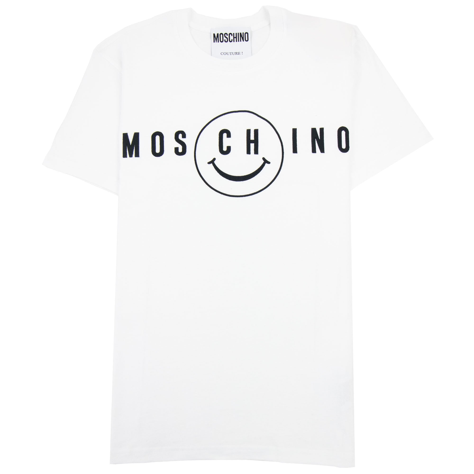 Moschino Couture Smiley Brand Print Cotton Jersey T Shirt White 1001