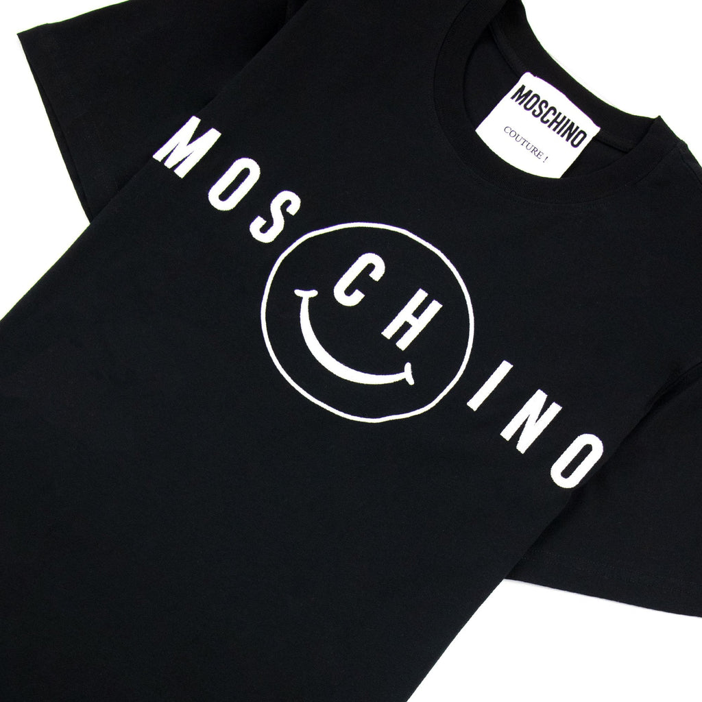 Moschino Couture Smiley Brand Print Cotton Jersey T Shirt Black 1555