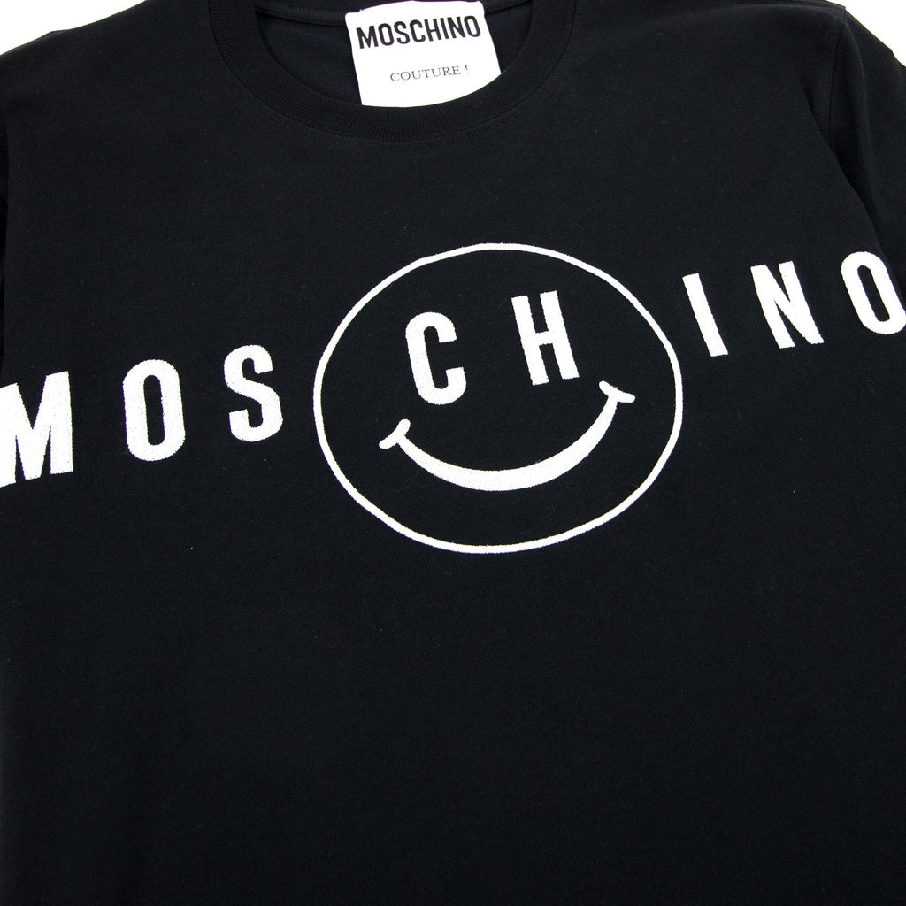 Moschino Couture Smiley Brand Print Cotton Jersey T Shirt Black 1555