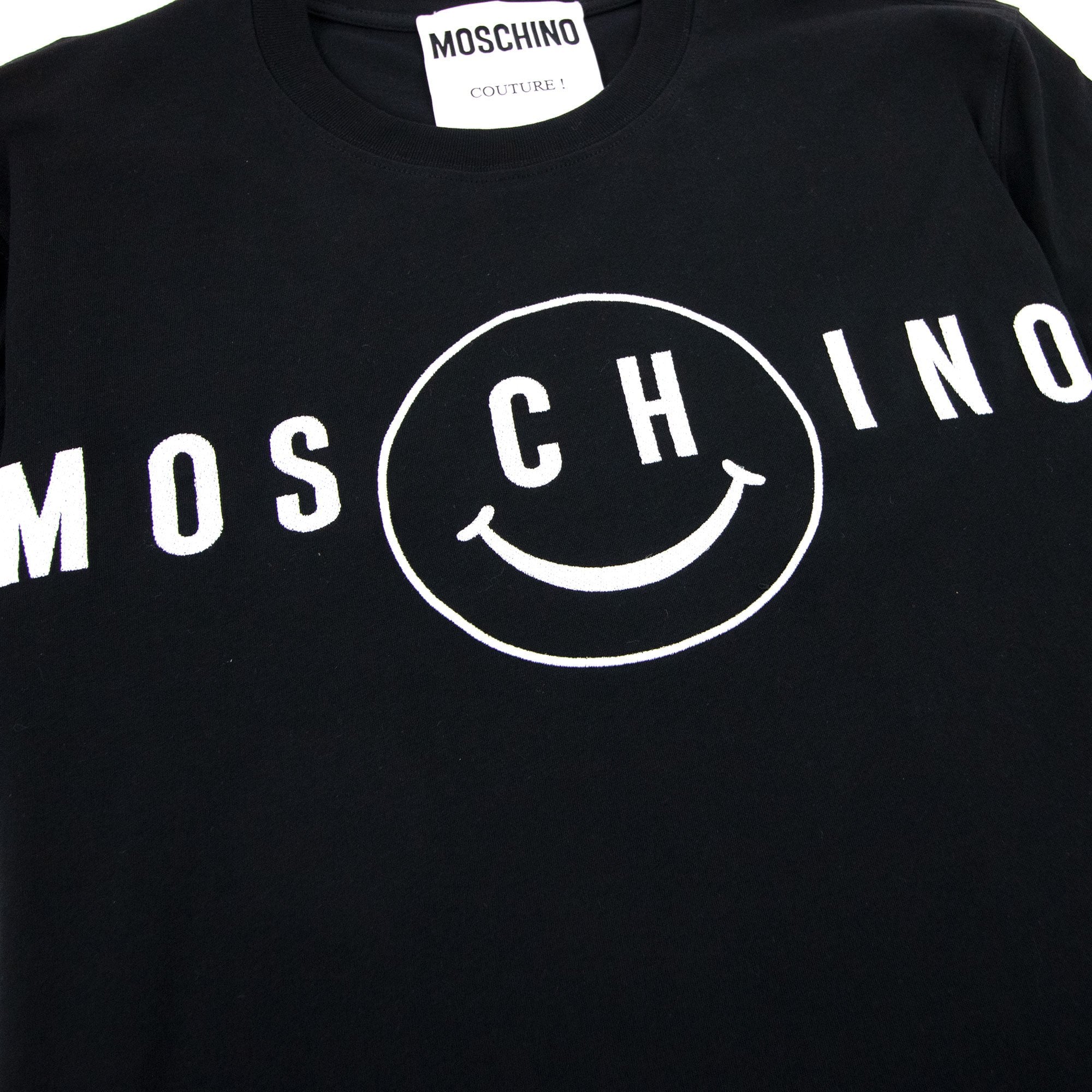Moschino Couture Smiley Brand Print Cotton Jersey T Shirt Black 1555