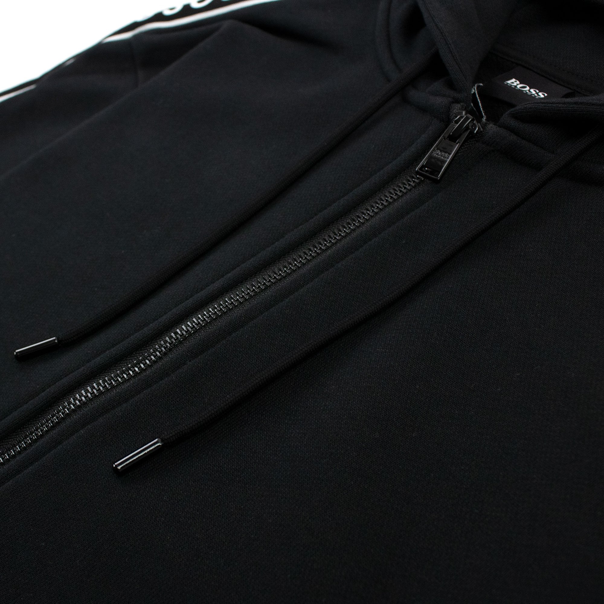Hugo Boss Seegar Tape Logo Zip Up Hooded Sweatshirt Black 001