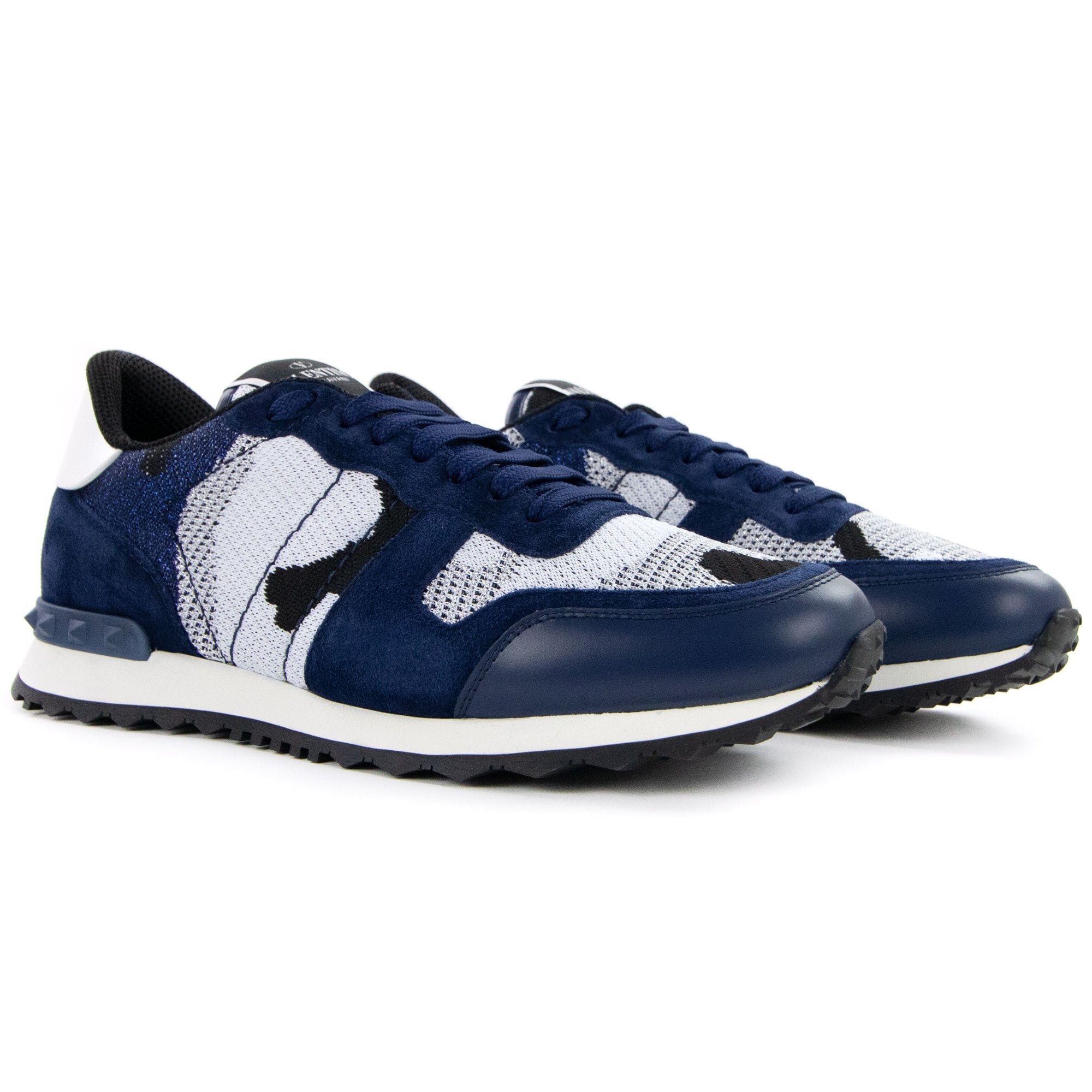 Valentino Mesh Fabric Camouflage Sneaker Blue/silver De3