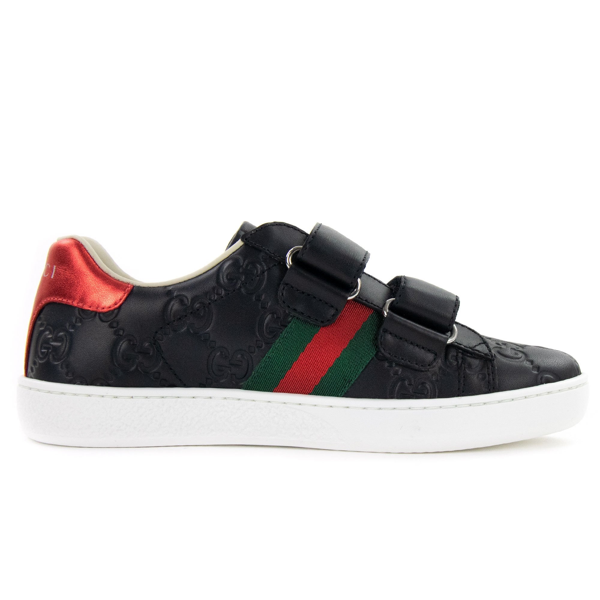 Gucci Junior GG Logo Leather Trainer Black 1068