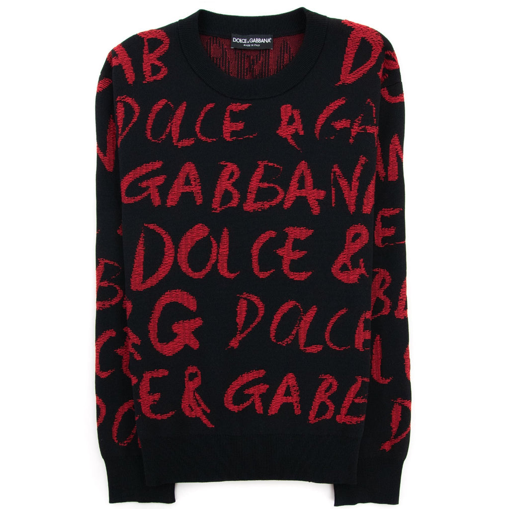 Dolce & Gabbana Logo Detail Jacquard Sweater Black/Red