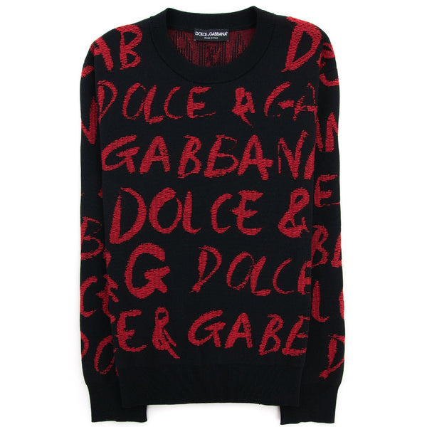 Dolce & Gabbana Logo Detail Jacquard Sweater Black/Red | ONU – Onu