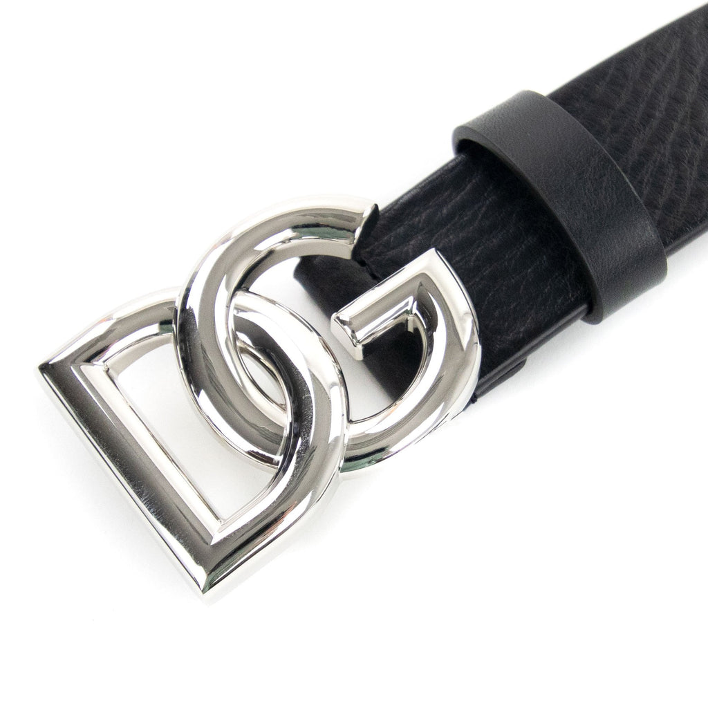 Dolce & Gabbana DG Crossover Logo Tumbled Leather Belt Black/silver