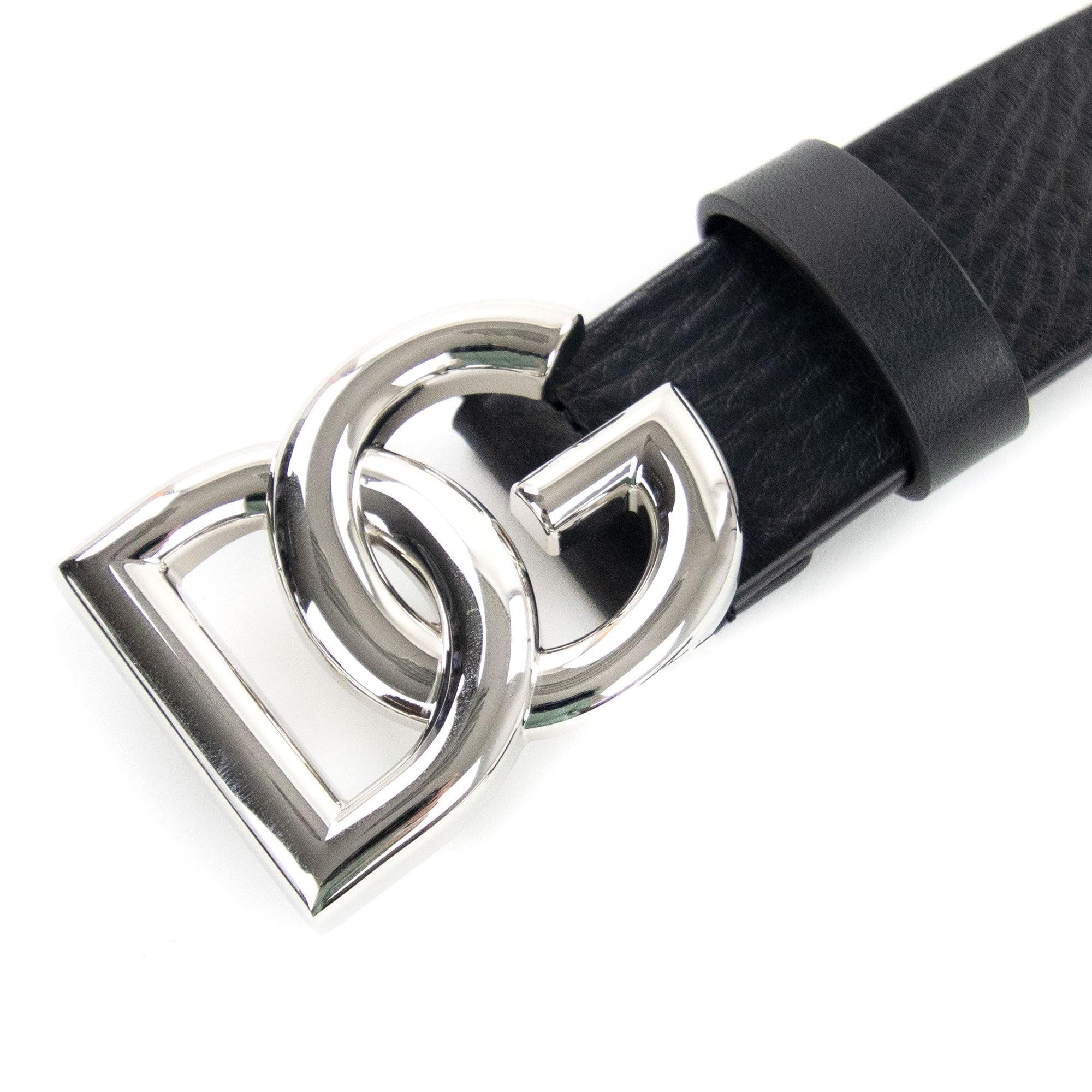 Dolce & Gabbana DG Crossover Logo Tumbled Leather Belt Black/silver