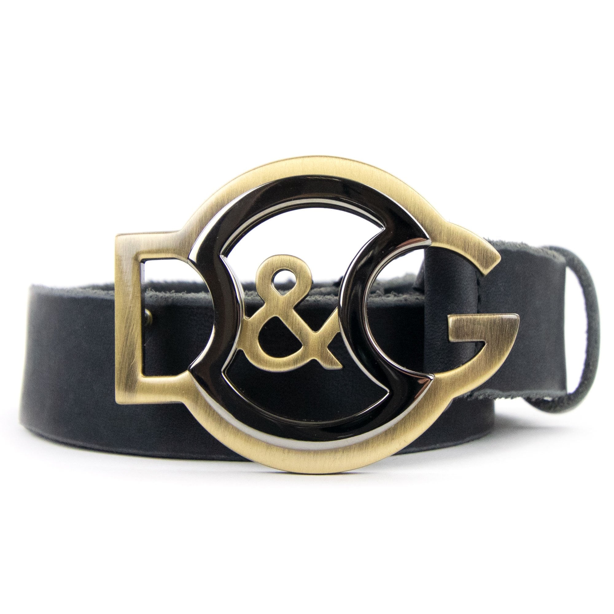 Dolce & Gabbana Worn Leather Large DG Belt Black