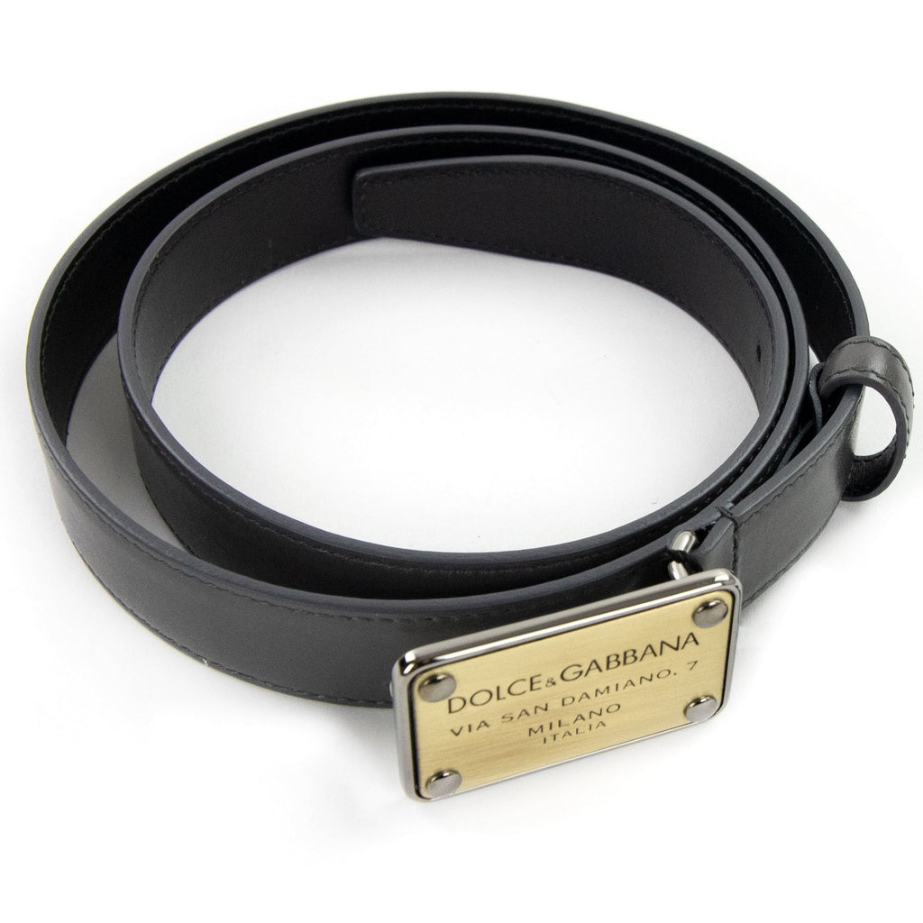Dolce & Gabbana Plate Buckle Leather Belt Grey