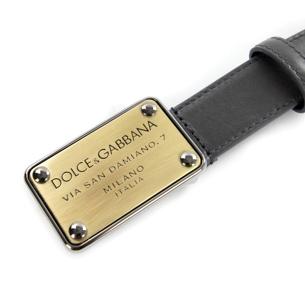 Dolce & Gabbana Plate Buckle Leather Belt Grey