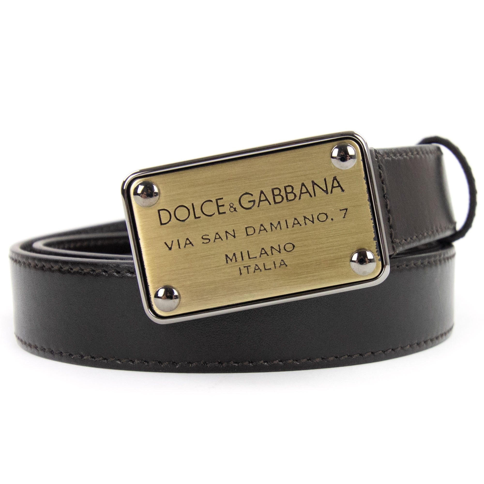 Dolce & Gabbana Plate Buckle Leather Belt Dark Tan