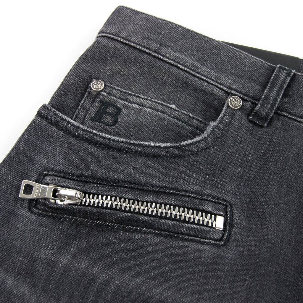 Balmain Slim Cut Ripped Black Faded Cotton Jeans Black