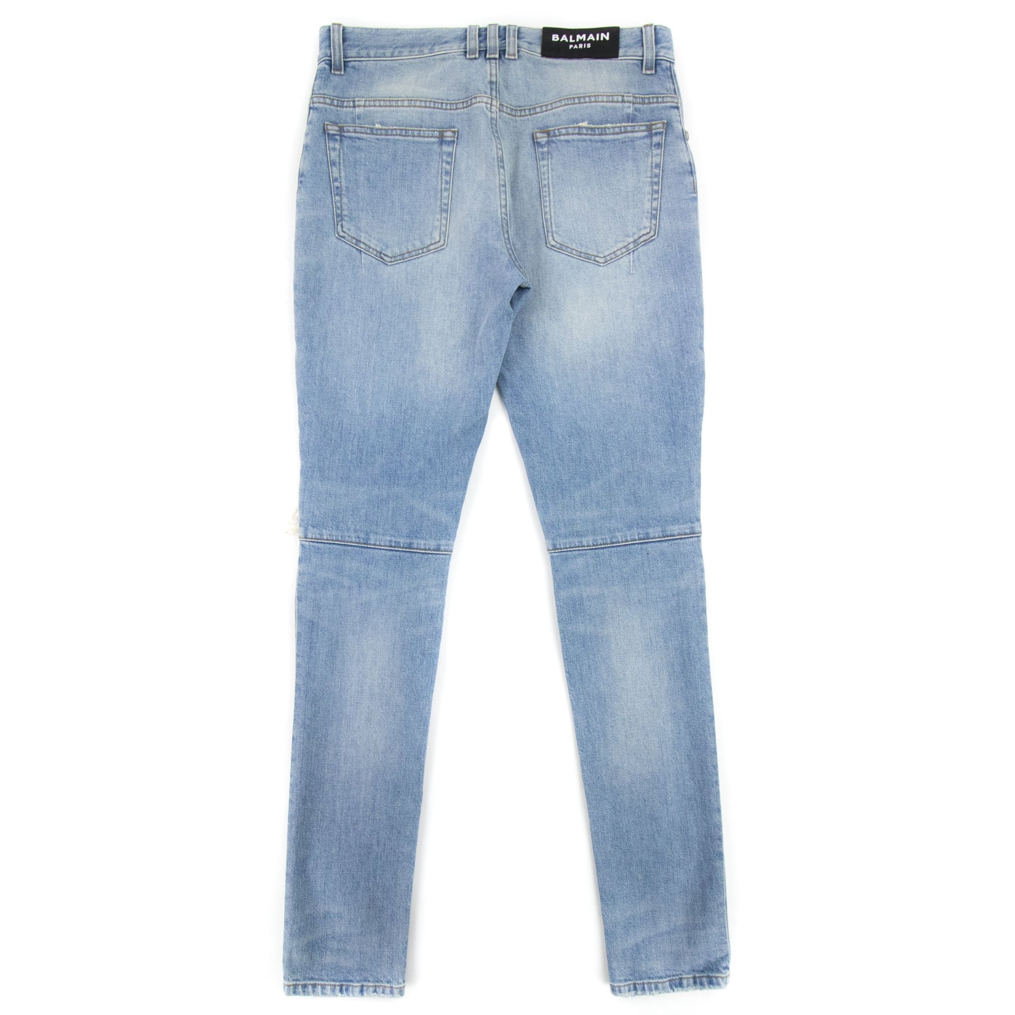 Balmain Slim Cut Ripped Cotton Jeans Denim