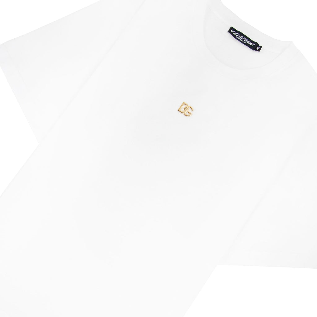 Dolce & Gabbana Cotton T-shirt With Metallic Dg Logo White