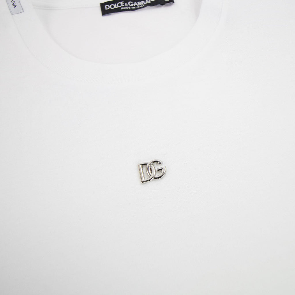 Dolce & Gabbana Cotton T-shirt With Metal Dg Logo White