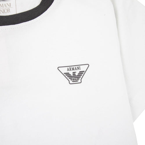 Armani Junior Rubber Logo S/s Crew T Shirt Bianco