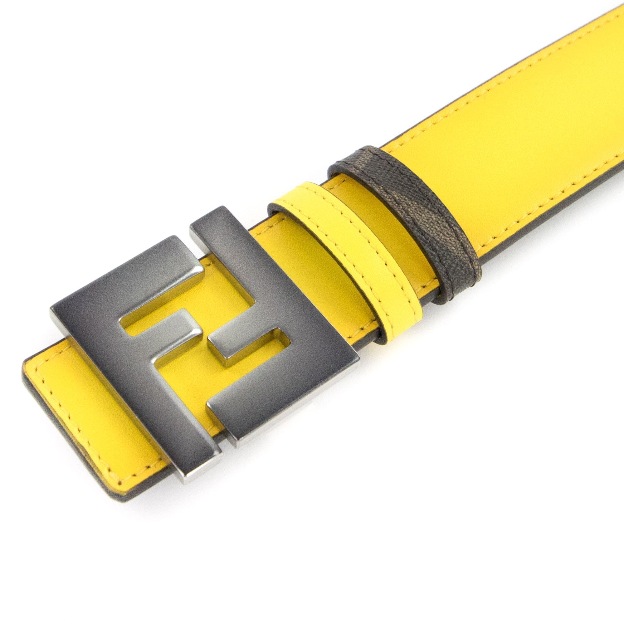 Fendi Ff Logo Reversible Belt Yellow