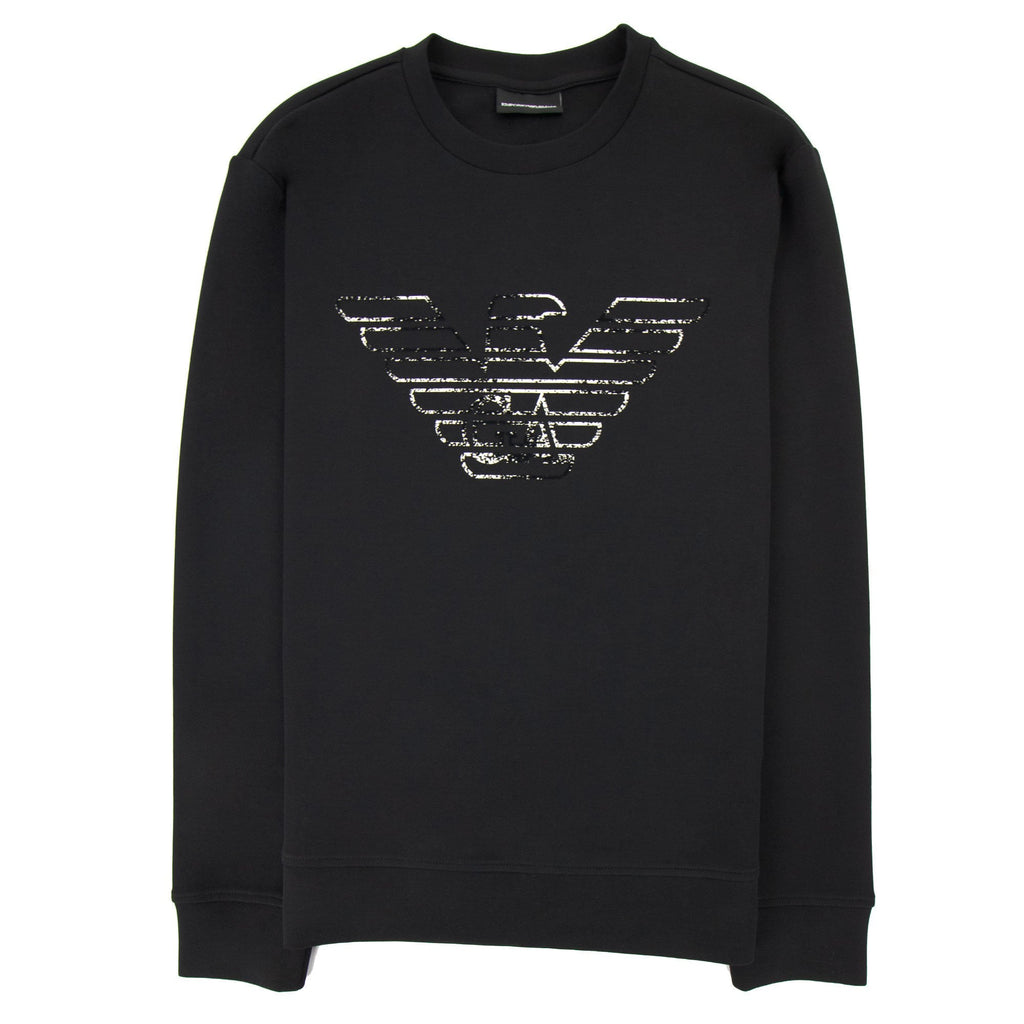 Emporio Armani Double-jersey Sweatshirt With Graffiti Logo Print Black