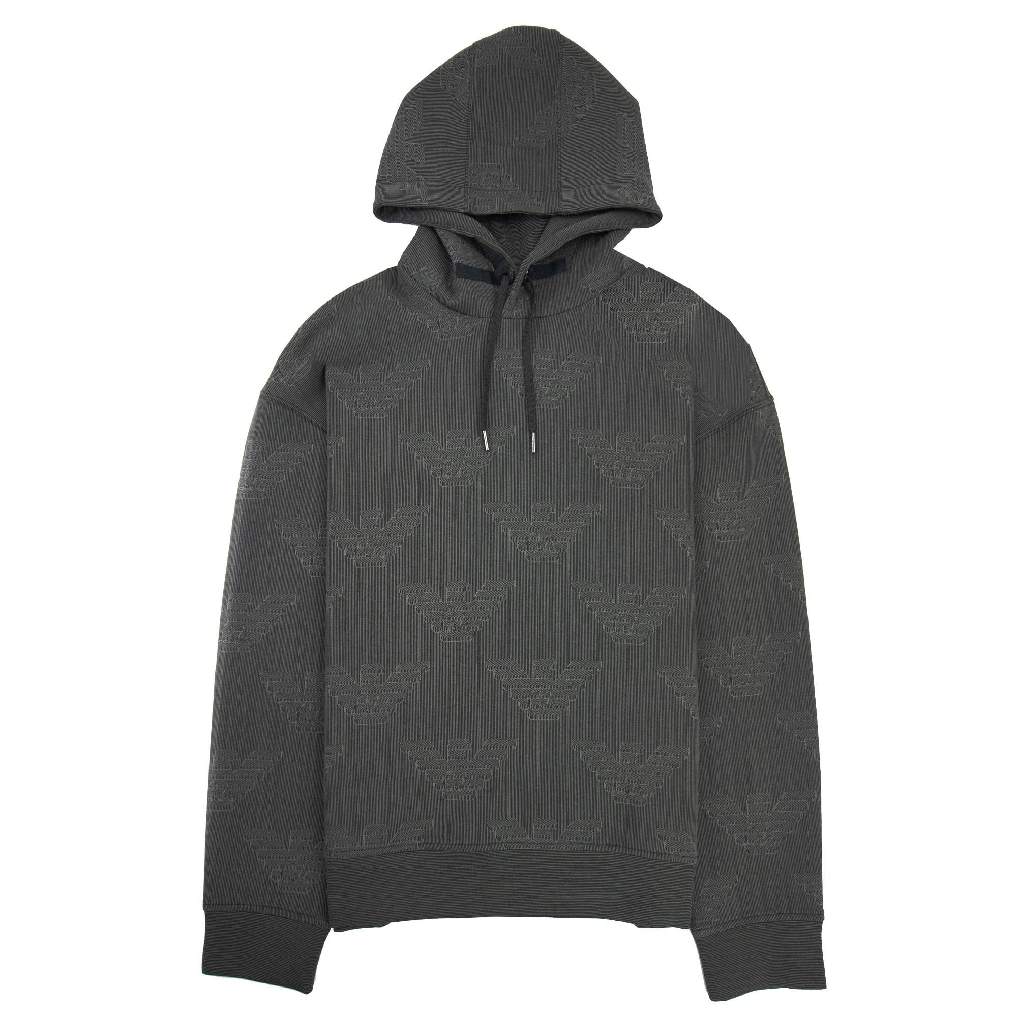Emporio Armani Hooded Sweatshirt With All-over Op-art Eagle Grey
